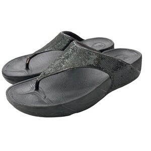 FitFlop Womens Black Sequin Thong Flip Flop Sandals Size 7 Wobble Board Astrid